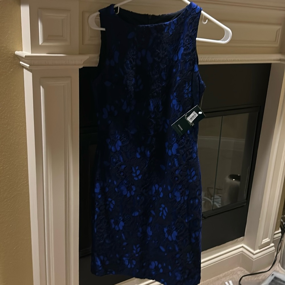 Ralph Lauren dress. Navy with black lace overlay.
